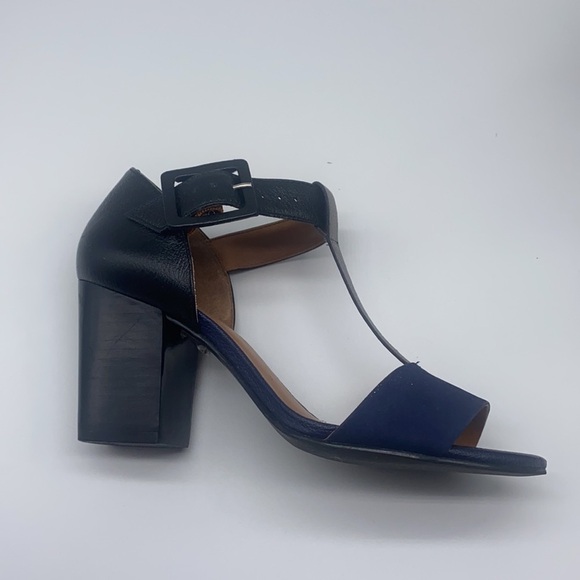 True Soul - Blue Suede And Black and Silver Leather Open Toe Heels Size 7 - Picture 6 of 15